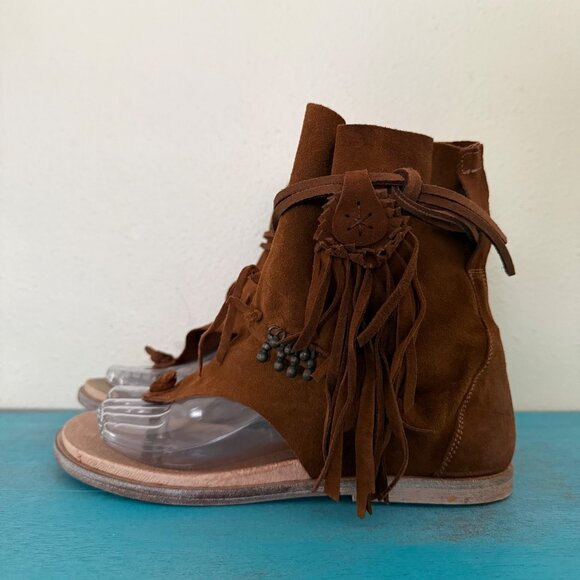 Free People Brown Fringe Ankle Boots - Picture 3 of 7